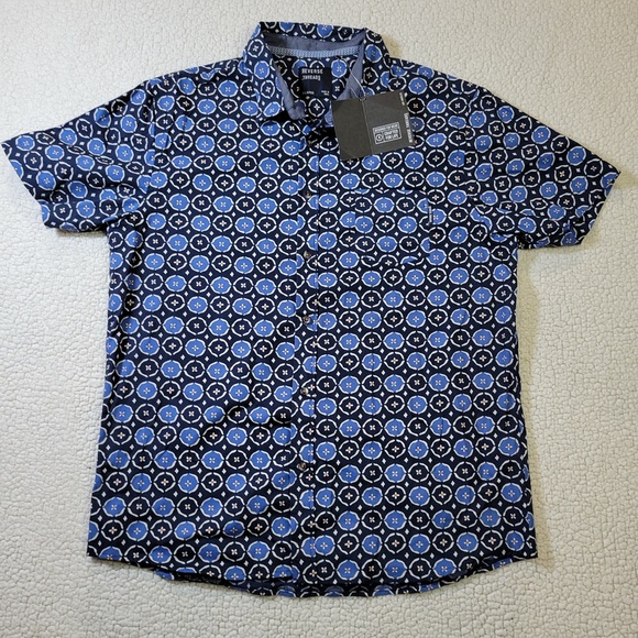 Reverse Threads Shirt Men's XL Blue Geometric Button Up Short Sleeve NWT - Picture 1 of 12